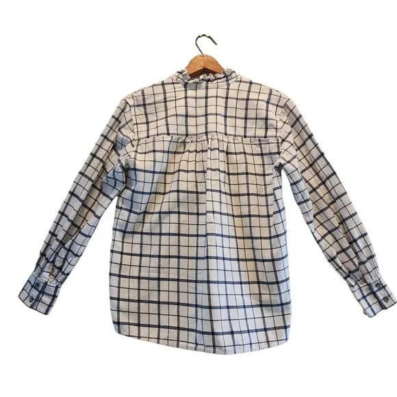 Lavie Rebecca Taylor Top Womens Size XS White Navy Windowpane 100% Cotton Slit - Picture 6 of 14